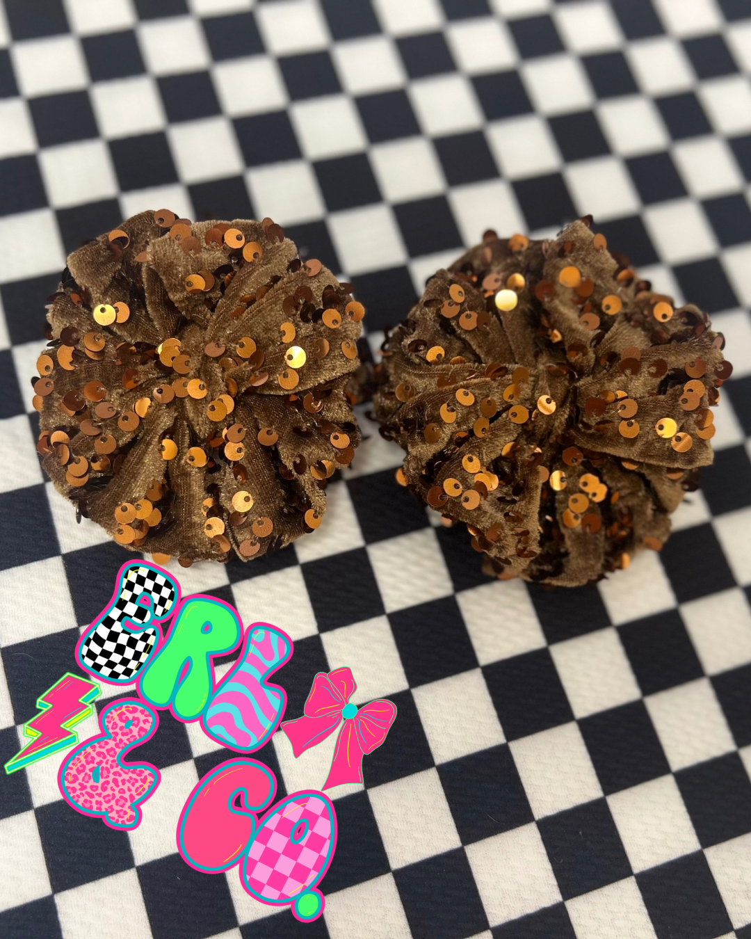 Brown Sequin Velvet Bow