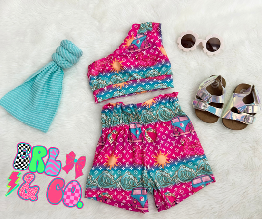 One Shoulder Cropped Shorts Set