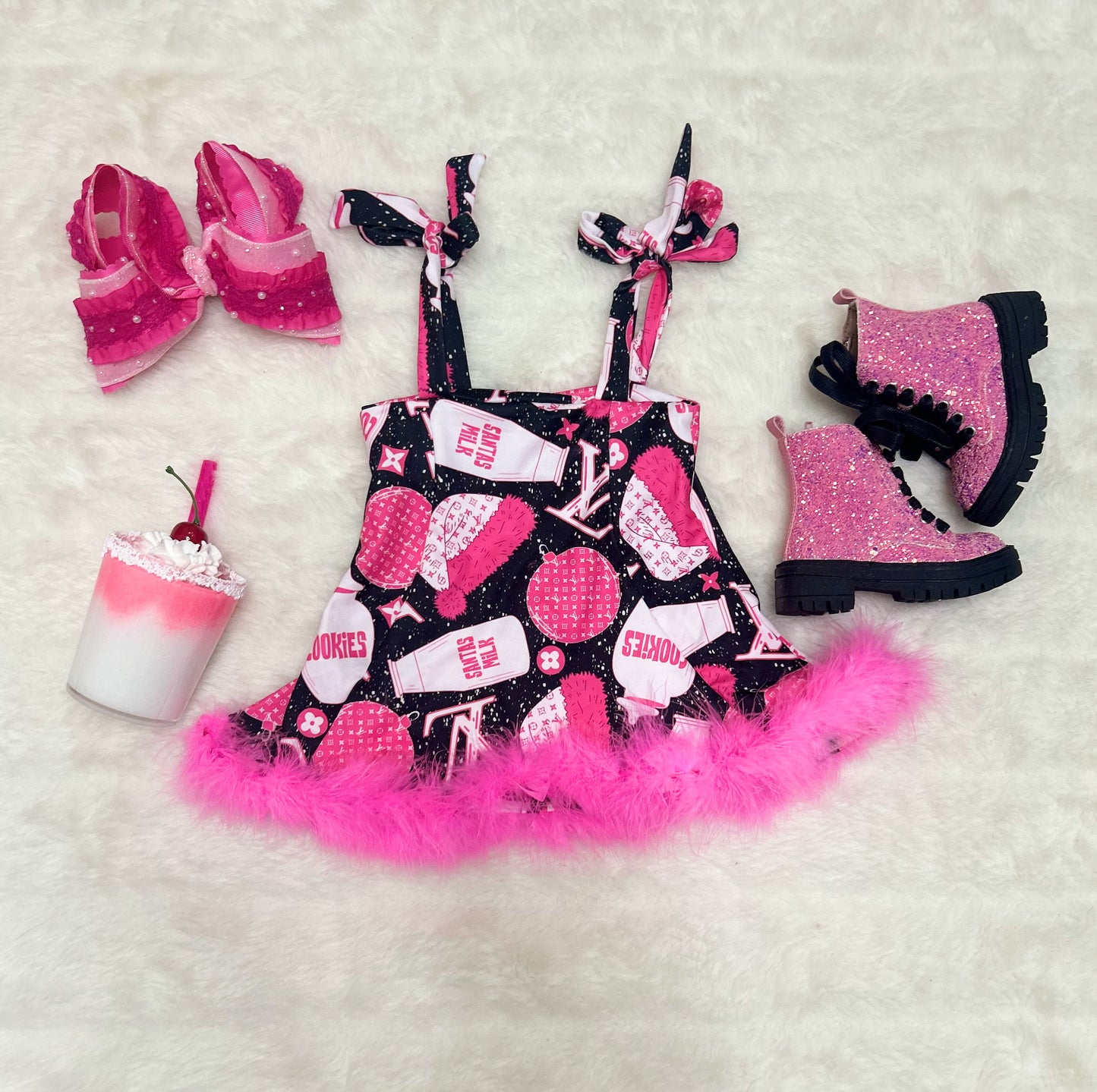 Santa's Milk and Cookies Fur Strappy Dress