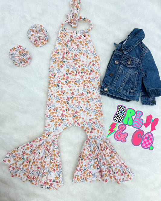 Floral Ribbed Frida Romper W/ Matching Piggies