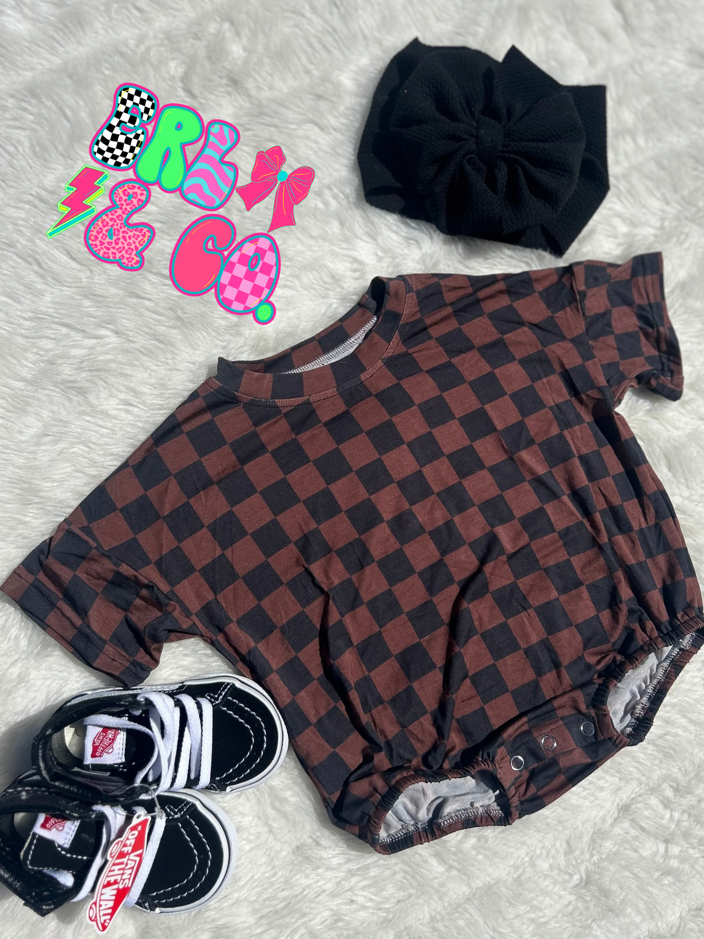 Brown Check Bamboo Bubble Romper