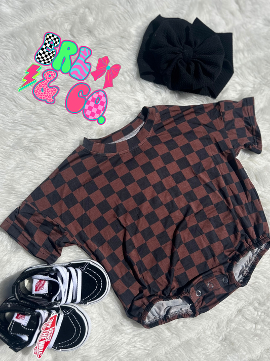 Brown Check Bamboo Bubble Romper