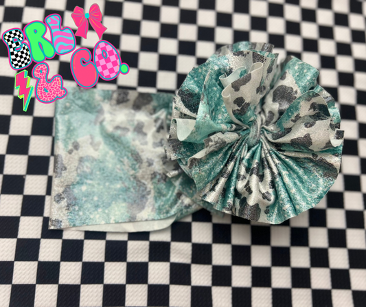 Turquoise Cow Holographic Bow