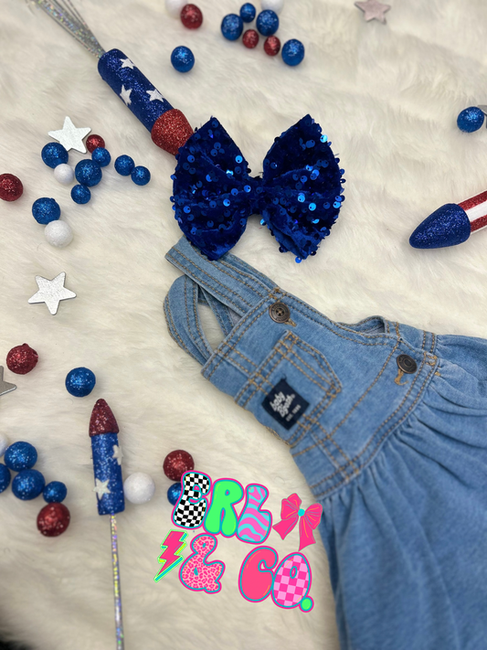 5” Classic Sequin Bow Blue